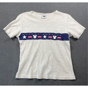 VTG Disney Catalog Mickey America Tee Womens M Gray USA Flag Y2K Americana 90s‎